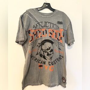 Affliction Gray and Orange Skull Graphic Tee